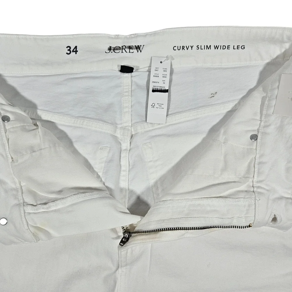 J.Crew Curvy Slim Wide Leg Jeans‎ White Denim High Rise BX828 Size 34 NEW